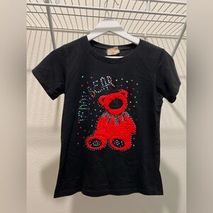 Women’s T-shirt, black with plush red bear, Size: S